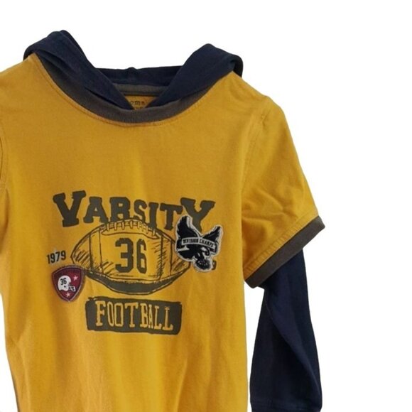2/$15 Sonoma Hooded Shirt Yellow Size 5 Medium Mock Layer Varsity Long Sleeve - Picture 3 of 6